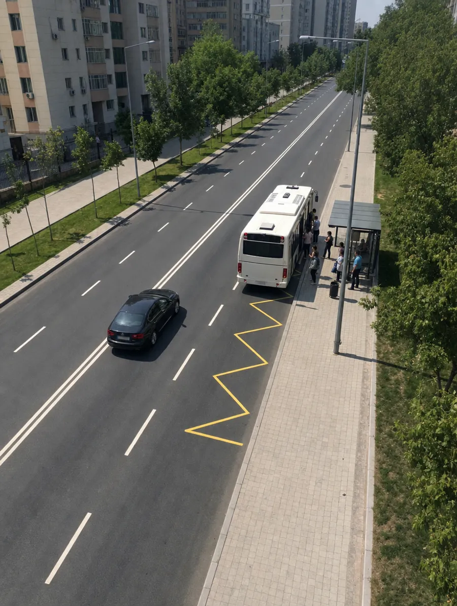 Разметка «Остановка маршрутных ТС и такси» на дороге
