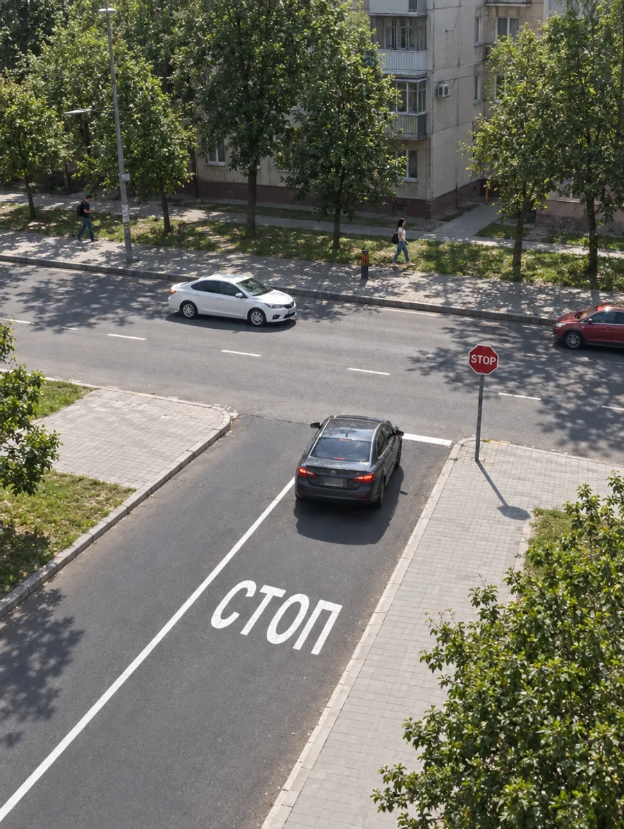 Разметка «Надпись «СТОП»» на дороге