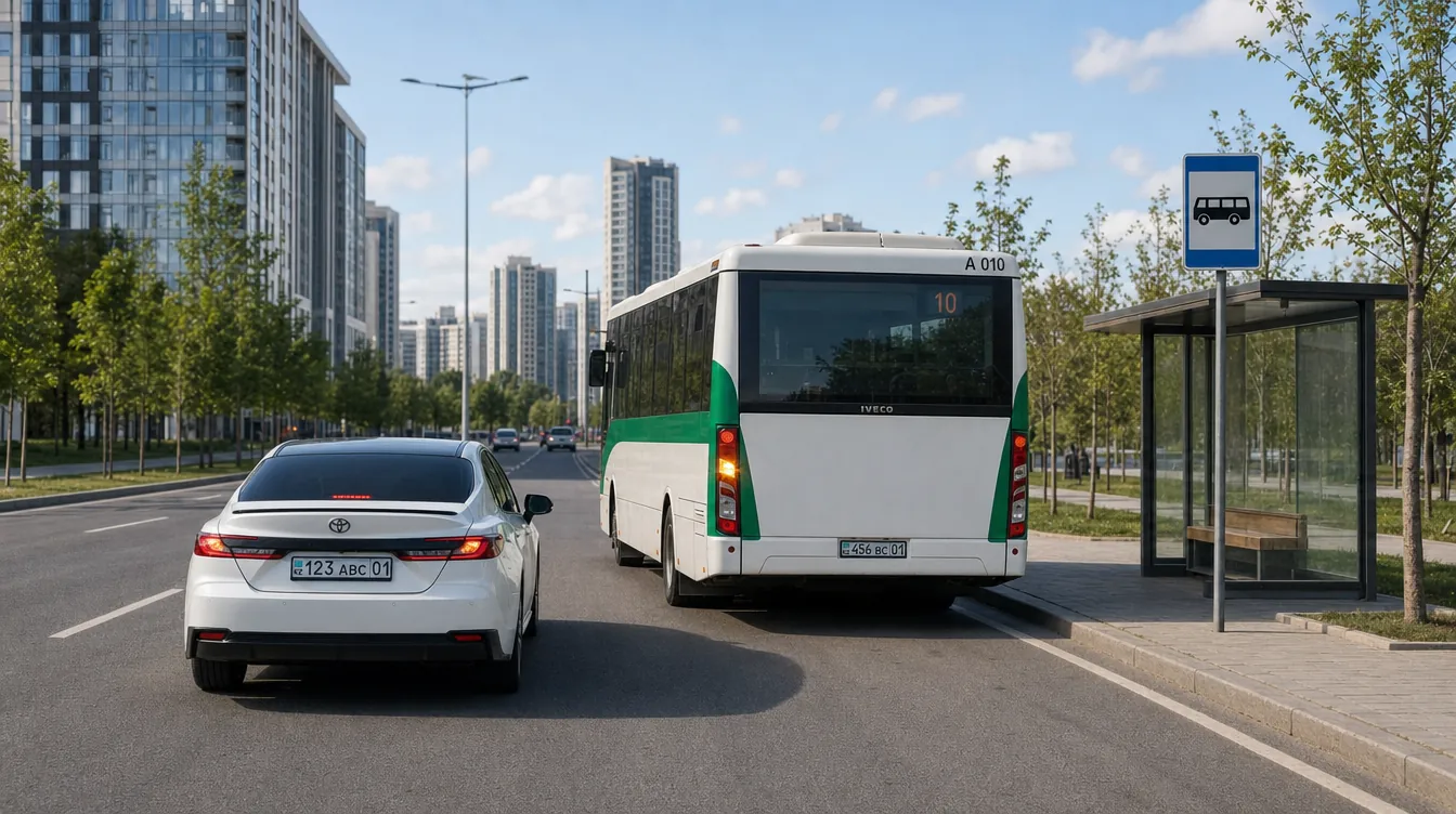 Автобус отъезжает от остановки — уступите ему дорогу